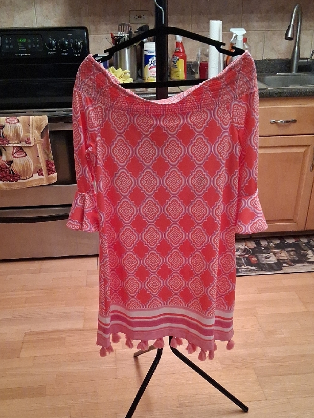 Cabana Life Pink Coral Off-Shoulder Tassel-Hem Mini Dress - Picture 6 of 16